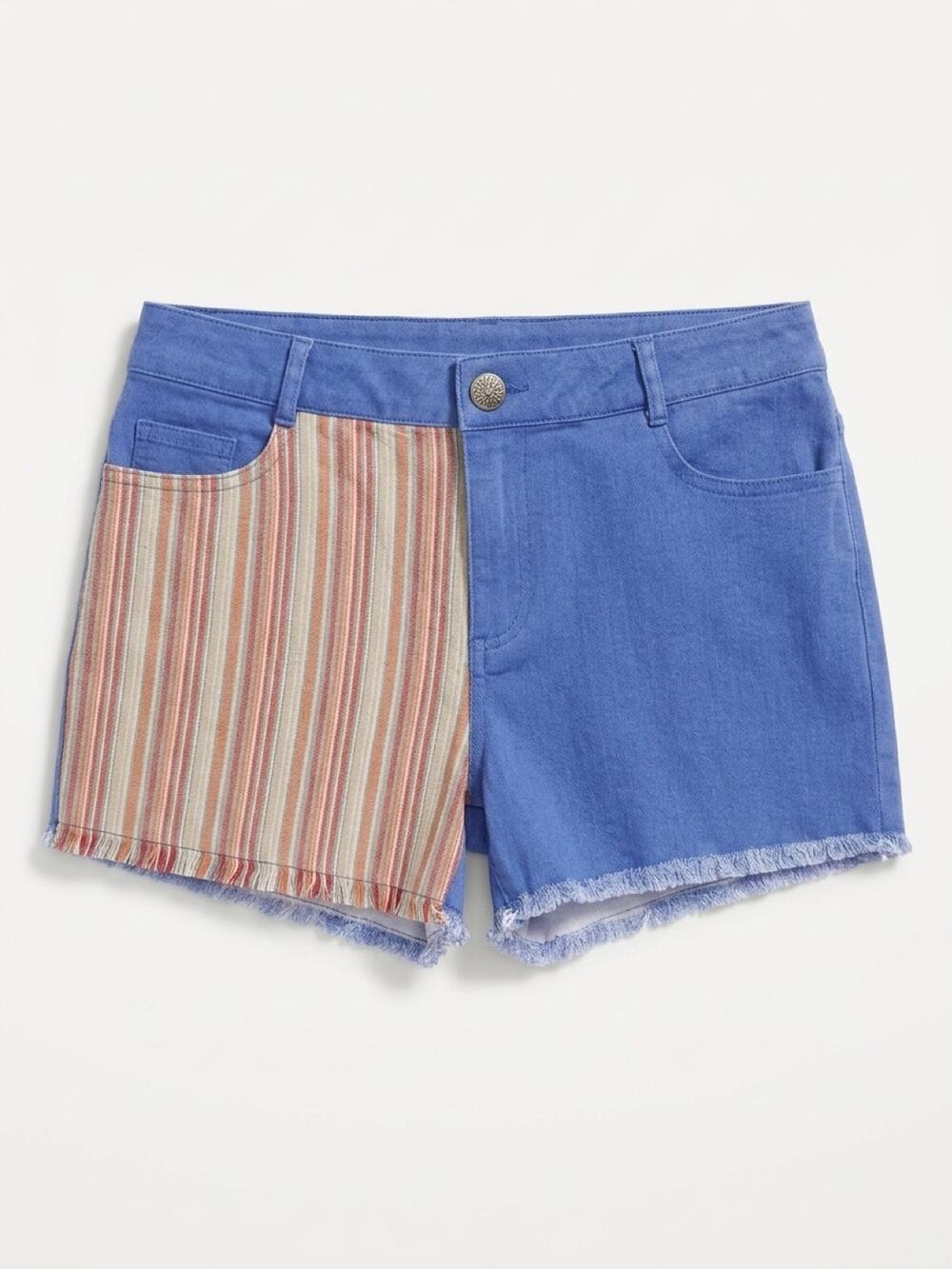 VERY J Color Block Striped Twill / Denim Shorts NWT LARGE